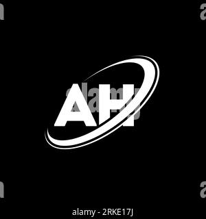 AH A H letter logo design. Initial letter AH linked circle uppercase monogram logo red and blue. AH logo, A H design. ah, a h Stock Vector