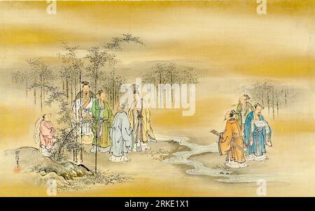 Seven Sages of the Bamboo Grove circa 1683 by Kanō Tanshin Stock Photo