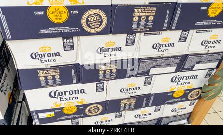 Bordeaux , France -  08 19 2023 : Corona Extra Beer logo brand and text sign in bootle boxes market shop Stock Photo