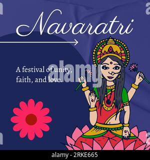 Illustration of goddess durga with flower and navaratri, a festival of unity, faith and love text Stock Photo