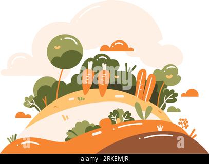 Hand Drawn fruit growing in the ground in flat style isolated on background Stock Vector