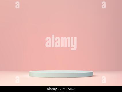 3D blue podium on a pink background is a perfect mockup for displaying your products. It is minimalist and modern. Vector illustration Stock Vector