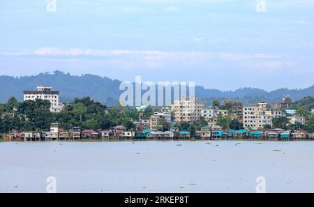 Rangamati town near lake.Rangamati is the administrative headquarter and town of Rangamati Hill District in the Chittagong Hill Tracts of Bangladesh. Stock Photo