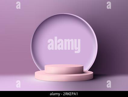 3D pink podium with purple circles background is a perfect mockup for product display. vector illustration Stock Vector