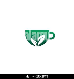 green leaf tea cup modern logo vector icon symbol graphic design illustration Stock Vector