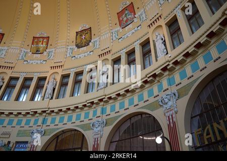 Prague, Czech Republic, July 8,2023: Interior of the historical main railway station in Prague, Czech Republic. It is one of the master work of Art No Stock Photo