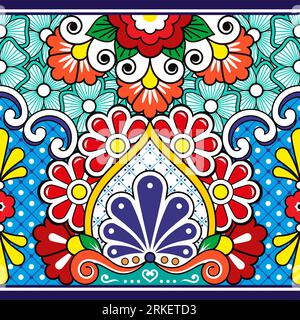 Mexcian Talavera seamless vector pattern - decorative floral pottery or ceramics style - wallpaper, textile or fabric print Stock Vector