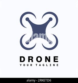 Drone logo,minimalist flying drone logo with perspective view from below, flat design logo template, vector illustration Stock Vector
