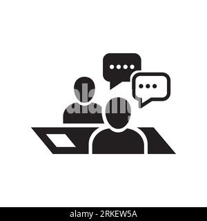 Business consulting icon in flat style. Two people with table vector illustration on white isolated background. Restaurant dialog business concept. Stock Vector
