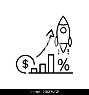 boost sales icon, percentage cost growth, increase fund mutual, fast rise up business, economic profit, financial chart, investment cashback, thin lin Stock Vector