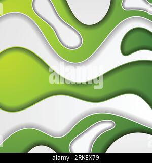 Bright green grey papercut corporate elegant waves abstract background. Vector design Stock Vector