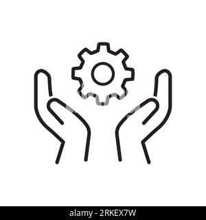 Skill ability icon. Skilled employee. Gear and hand symbol of talents abilities. Leadership capability, competency outline style. Editable stroke Vect Stock Vector