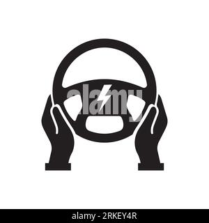 Electric car steering wheel icon. Electric vehicle. EV. Vector icon isolated on white background. Stock Vector