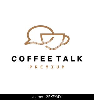 Coffee talk logo. Coffee chat simple line logo. Stock Vector
