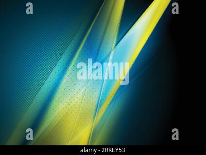 Dark blue and yellow abstract shiny smooth stripes background. Vector design Stock Vector
