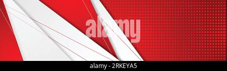 Abstract red and white tech geometric banner design. Vector web header corporate background Stock Vector