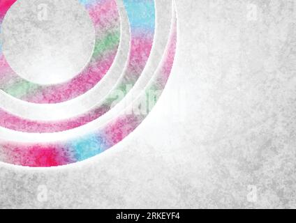 Grunge grey and holographic foil colors neon circles background. Abstract backdrop retro corporate graphic design Stock Vector