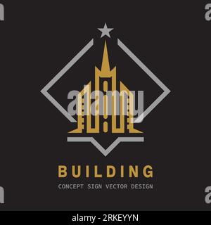 Building construction real estate concept logo template. Property management city town symbol. Abstract design sign. Skyscrapers icon. Vector illustra Stock Vector