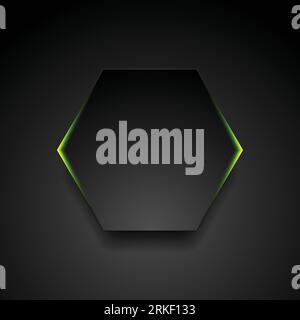 Black hexagon with green light abstract background. Vector corporate design Stock Vector