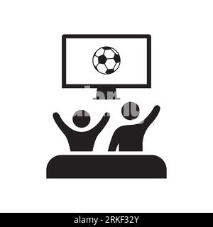 Friends watching TV, football, soccer fans icon. Vector icon isolated on white background. Stock Vector