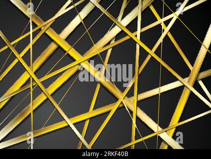 Golden stripes pattern on black background. Abstract vector design Stock Vector