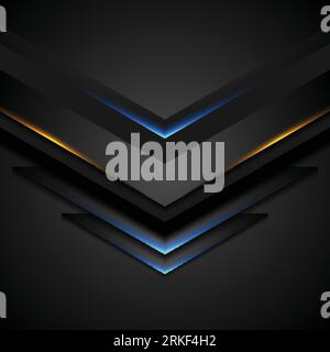 Abstract black arrows with blue orange glowing light. Vector technology design Stock Vector