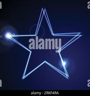 Dark blue glowing neon abstract star shape background with lens flare. Vector design Stock Vector
