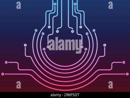 Abstract blue and purple neon circuit board lines chip technology background. Vector design Stock Vector