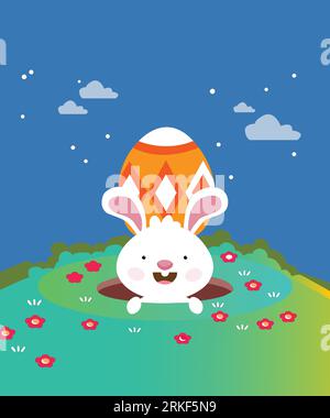 Easter Bunny with Easter egg. Black and white vector illustration for coloring book. Perfect for kids book. Stock Vector