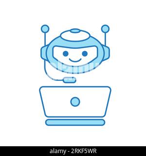 Virtual Assistant or Chat Bot Icon with Laptop and Headset Icon Stock Vector