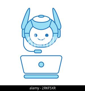 Virtual Assistant or Chat Bot Icon with Laptop and Headset Icon Stock Vector