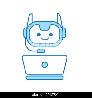 Virtual Assistant or Chat Bot Icon with Laptop and Headset Icon Stock Vector