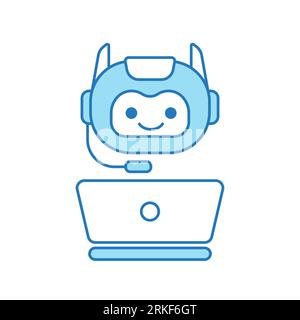 Virtual Assistant or Chat Bot Icon with Laptop and Headset Icon Stock Vector