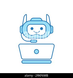 Virtual Assistant or Chat Bot Icon with Laptop and Headset Icon Stock Vector