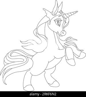 Dive into the World of Unicorn Coloring Book Magic, Fantastic animal. Black and white, linear, image. For the design of coloring books, prints, poste Stock Vector