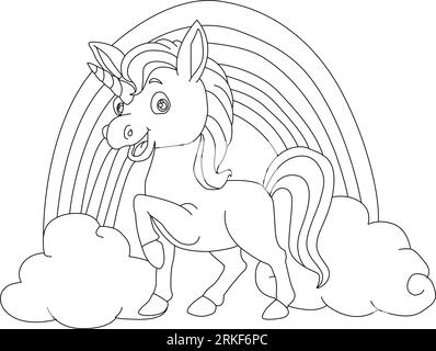 Dive into the World of Unicorn Coloring Book Magic, Fantastic animal. Black and white, linear, image. For the design of coloring books, prints, poste Stock Vector