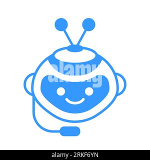 Robotic Assistant Icon with Headset Sign. Robot Chat Bot Icon Vector Design Stock Vector