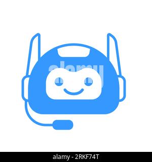 Robotic Assistant Icon with Headset Sign. Robot Chat Bot Icon Vector Design Stock Vector