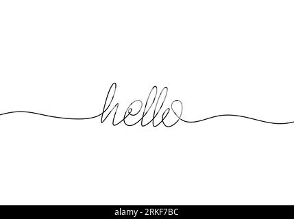 HELLO handwritten inscription. Hand drawn lettering. calligraphy. One line drawing of phrase. Continuous black line drawing word Hello. Minimalist hel Stock Vector