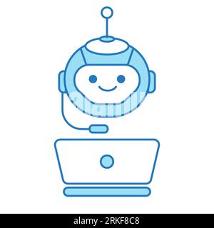 Virtual Assistant or Chat Bot Icon with Laptop and Headset Icon Stock Vector