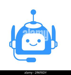 Robotic Assistant Icon with Headset Sign. Robot Chat Bot Icon Vector Design Stock Vector