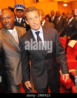 Bildnummer: 55384838  Datum: 21.05.2011  Copyright: imago/Xinhua (110521) -- YAMOUSSOUKRO, May 21, 2011 (Xinhua) -- French President Nicolas Sarkozy (R) attends A. Ouattara s swearing-in ceremony in Yamoussoukro, Cote d Ivoire, on May 21, 2011. Ouattara was inaugurated as Cote d Ivoire s president at a ceremony Saturday in Yamoussoukro. (Xinhua/Ding Haitao) (lr) COTE D IVOIRE-YAMOUSSOUKRO-PRESIDENT-INAUGURATION PUBLICATIONxNOTxINxCHN People Politik Amtseinführung Elfenbeinküste premiumd kbdig xsp 2011 hoch    Bildnummer 55384838 Date 21 05 2011 Copyright Imago XINHUA  Yamoussoukro May 21 2011 Stock Photo