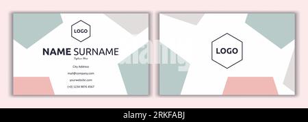 Pink business card template vector illustration. Fashion and beauty background. Flat simple design of business card with logo sample, soft and pastel Stock Vector