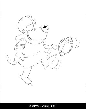 Coloring Page Outline Of cartoon boy with a soccer ball with dog. Football. Coloring book for kids. Cartoon illustration of a dog playing football Stock Vector