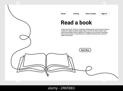 Continuous one line drawing open book with flying pages. illustration education supplies back to school theme for landing page website. Book one line Stock Vector