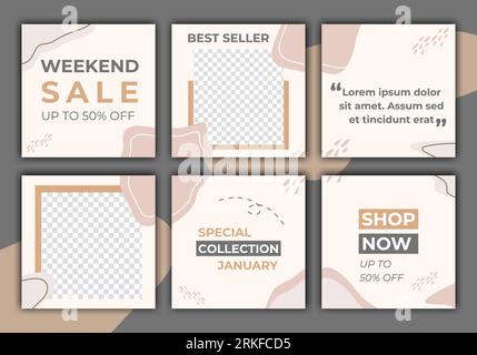 Set of cute feed Social media background. Modern social media post feed template, Social media frame minimalist. Hand drawn abstract organic shapes ba Stock Vector