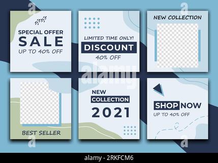 Set of editable minimal square banner template. Creative Social media post with blue color. Suitable for social media post and web internet ads. Perfe Stock Vector