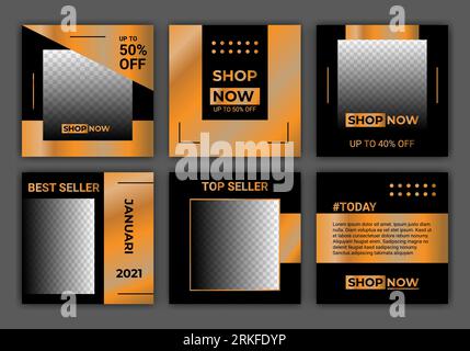 Social media post collection set. Puzzle template pack for creature your unique content. Flash sale banner ig feeds post design template social media Stock Vector