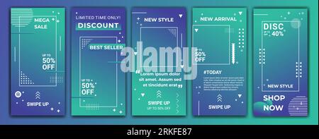 Editable story template collection with wave colored gradient in purple, blue and tosca. Abstract vector illustration for ig stories, ig frame, ig tem Stock Vector