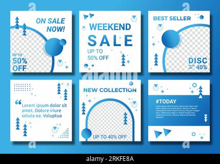 Editable template post for ig feed post ads. Web banner ads for promotion design with blue gradient color. Minimalist style for sale your product. Abs Stock Vector